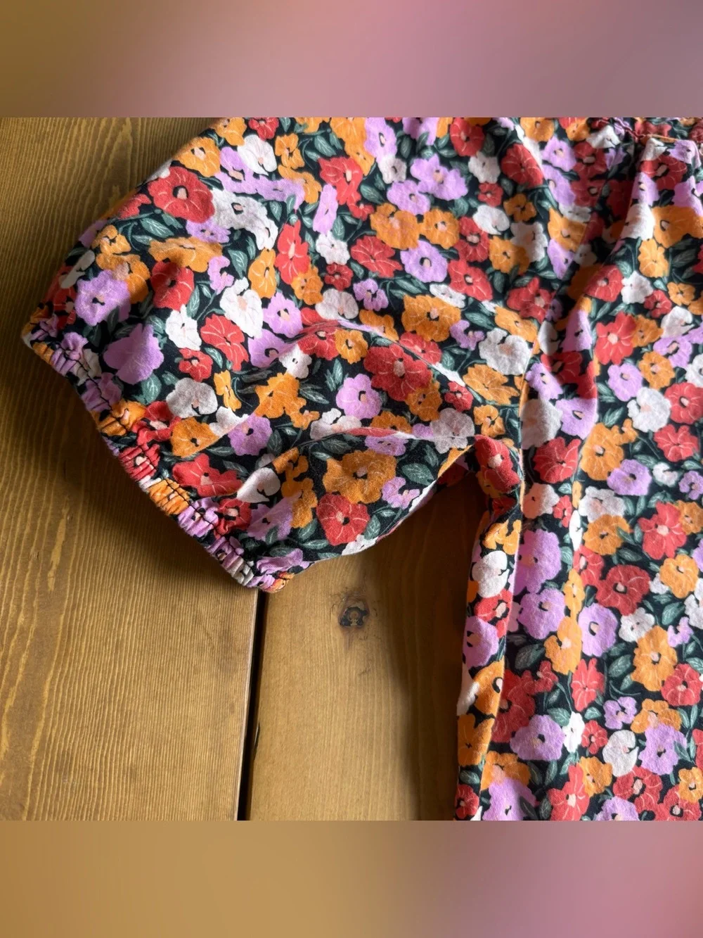LOFT Floral Puff Sleeve Top Multicolor Cotton Blend XL